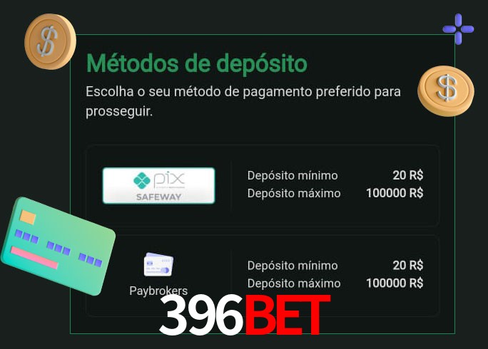O cassino 396Bet oferece uma grande variedade de métodos de pagamento